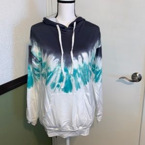 Women Hoodies Tops Tie Dye Printed Long Sleeve Drawstring Pullover Sweatshirts